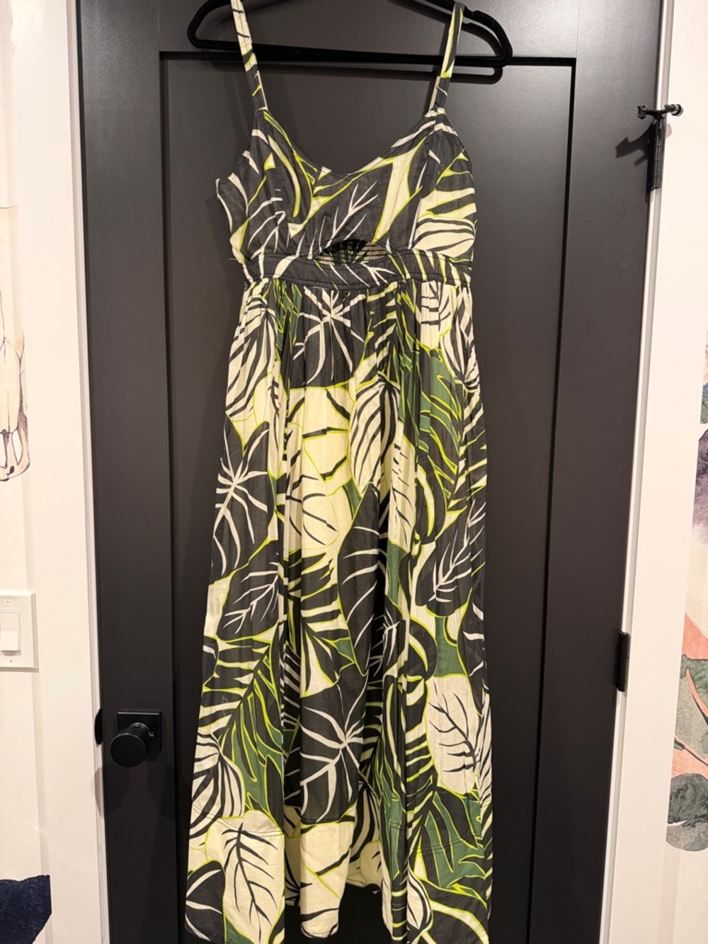 Joie Green Black Cream Tropical Maxi Dress